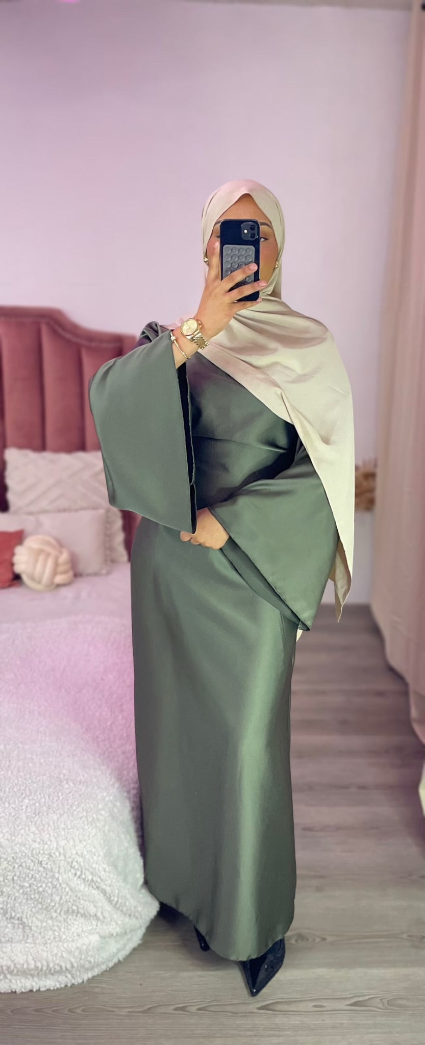 Robe satiné - Kaki