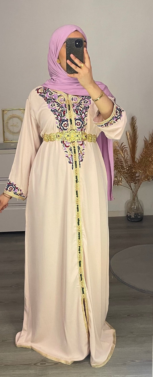 CAFTAN BRODÉ VIEUX ROSE