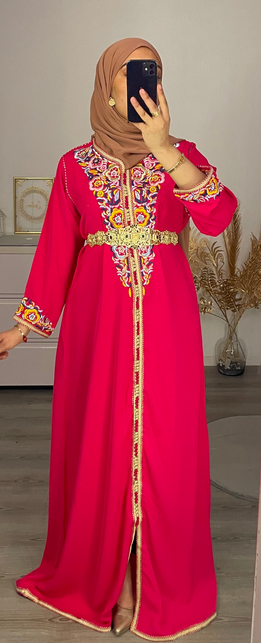 CAFTAN BRODÉ ROSE FUSHIA