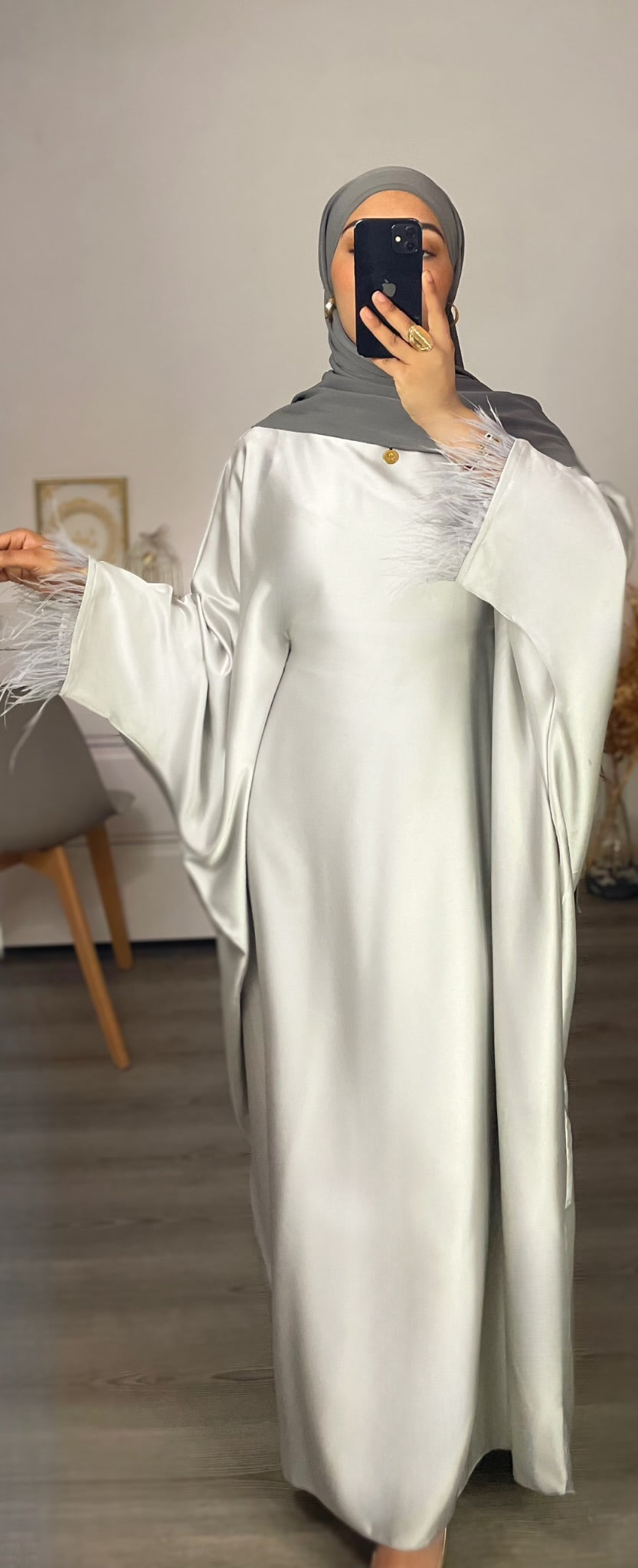 ABAYA PLUMES GRIS