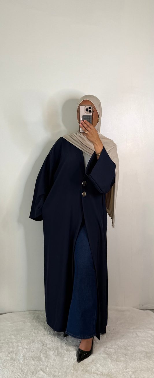 Kimono long fluide à boutons - Bleu Marine