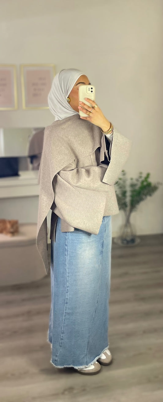 Cape Oversize – Élégance et Simplicité - Taupe chiné