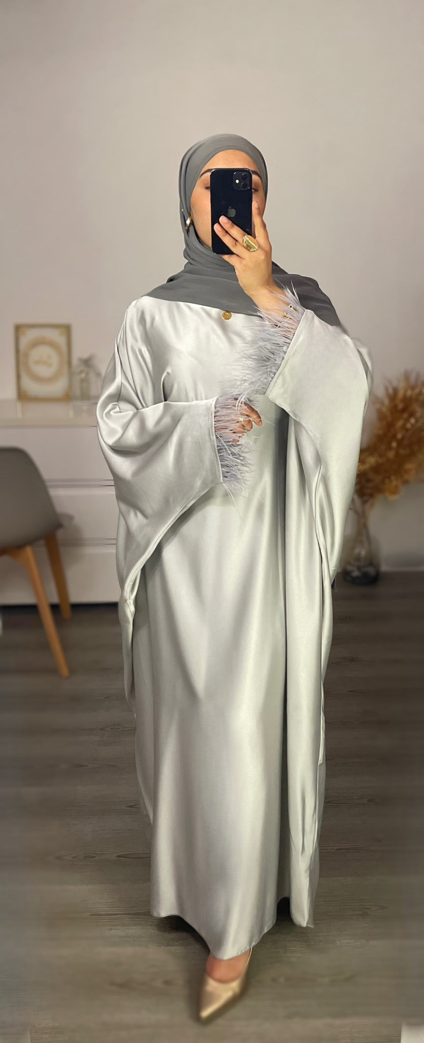 ABAYA PLUMES GRIS