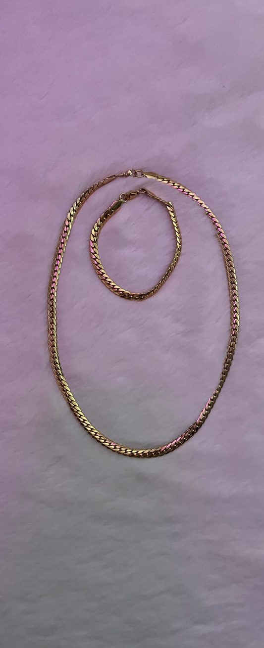 Set collier & bracelet en maille dorée